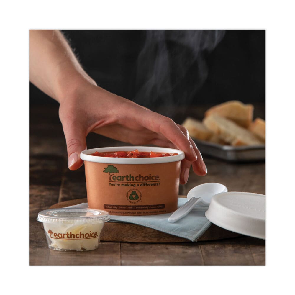 EarthChoice Compostable Soup Cup Lid, For 8-16 oz Soup Cups, 4" Diameter, White, Sugarcane, 500/Carton - Image 5