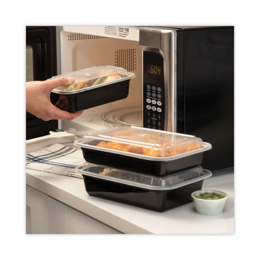 Newspring VERSAtainer Microwavable Containers, 24 oz, 5 x 7.25 x 2, Black/Clear, Plastic, 150/Carton - Image 4