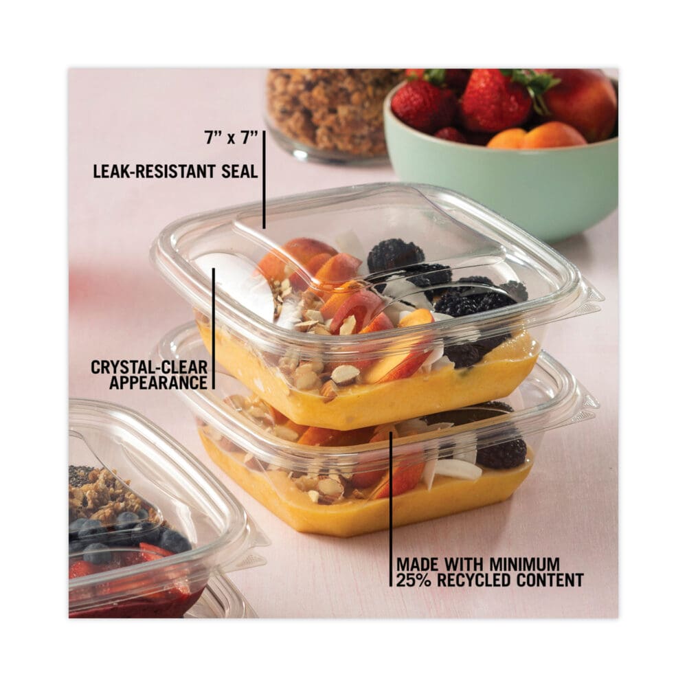 EarthChoice Recycled PET Container Lid, For 24-32 oz Container Bases, 7.38 x 7.38 x 0.82, Clear, Plastic, 300/Carton - Image 5