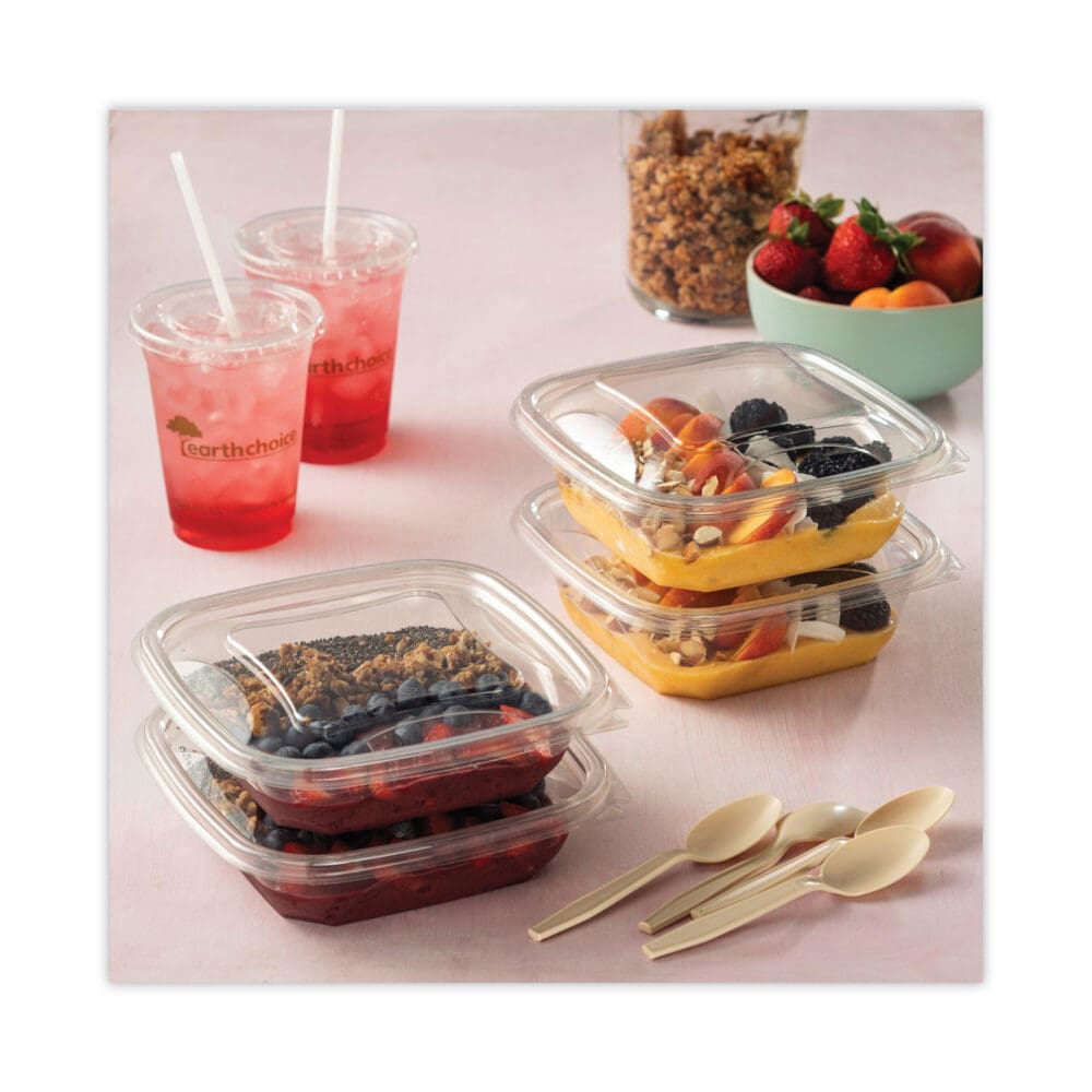 EarthChoice Square Recycled Bowl Flat Lid, 7.38 x 7.38 x 0.26, Clear, Plastic, 300/Carton - Image 4