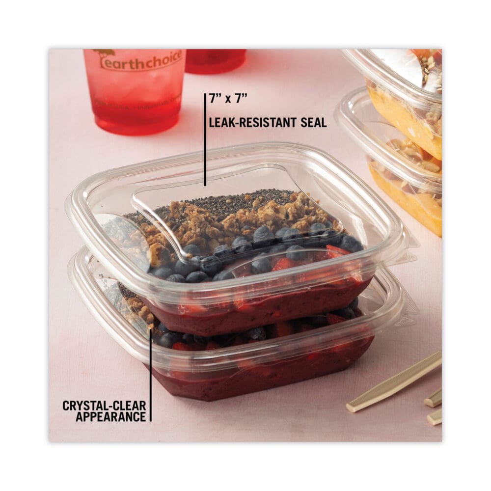 EarthChoice Square Recycled Bowl Flat Lid, 7.38 x 7.38 x 0.26, Clear, Plastic, 300/Carton - Image 5