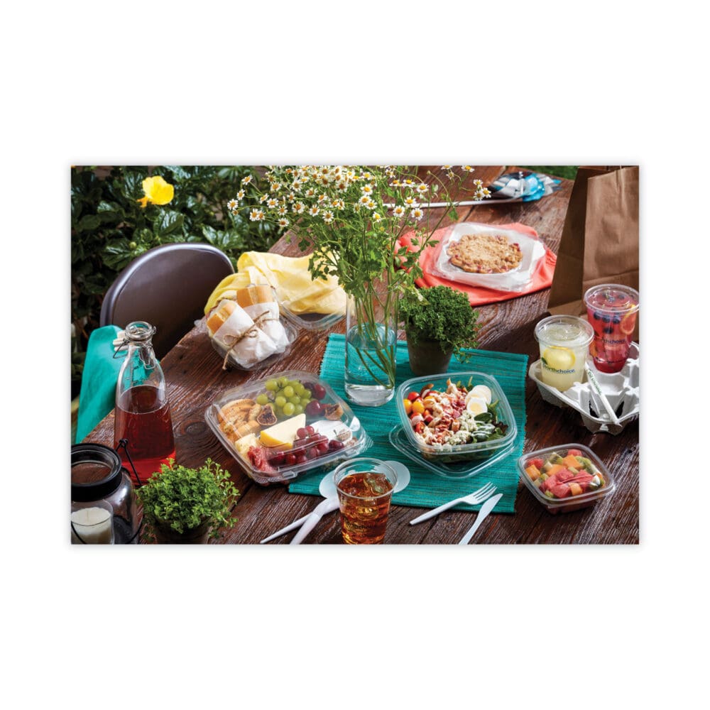 EarthChoice Square Recycled Bowl Flat Lid, 7.38 x 7.38 x 0.26, Clear, Plastic, 300/Carton - Image 7