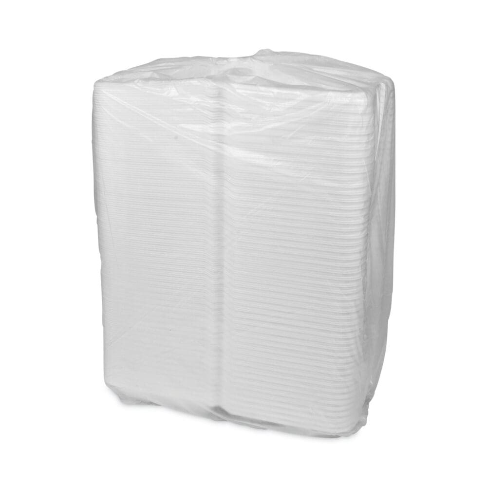 Vented Foam Hinged Lid Container, Dual Tab Lock Economy, 9.13 x 9 x 3.25, White, 150/Carton - Image 2