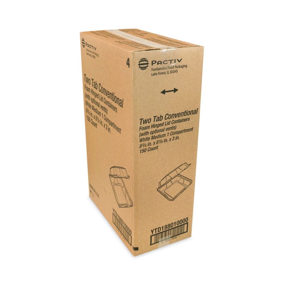 Vented Foam Hinged Lid Container, Dual Tab Lock, 8.42 x 8.15 x 3, White, 150/Carton - Image 2