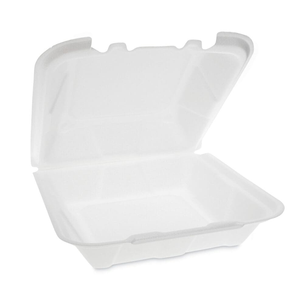 Vented Foam Hinged Lid Container, Dual Tab Lock, 9.13 x 9 x 3.25, White, 150/Carton - Image 6