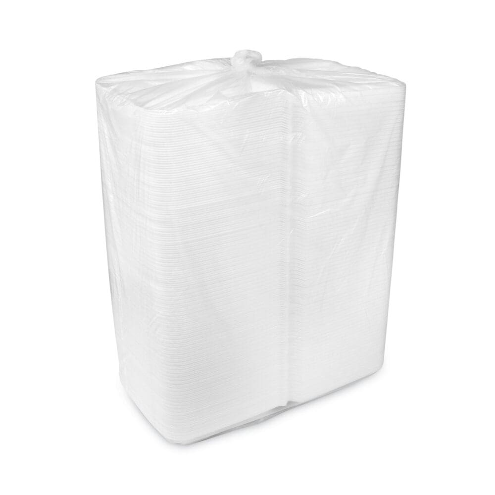 Vented Foam Hinged Lid Container, Dual Tab Lock, 9.13 x 9 x 3.25, White, 150/Carton - Image 3