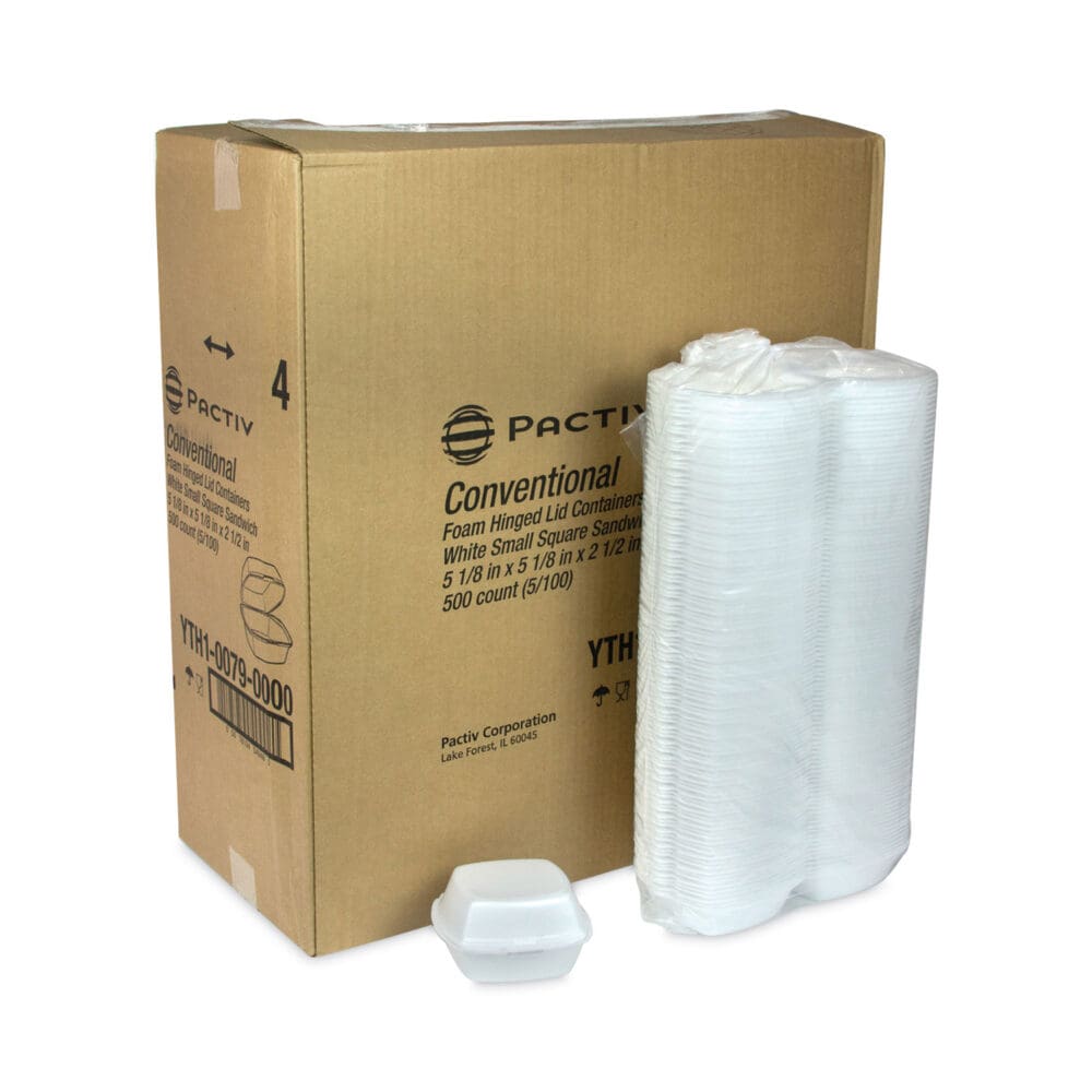 Foam Hinged Lid Container, Single Tab Lock, 5.13 x 5.13 x 2.5, White, 500/Carton - Image 3