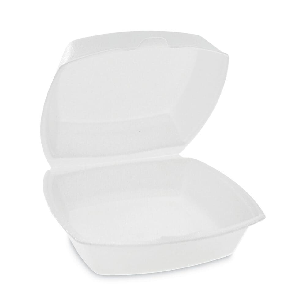 Foam Hinged Lid Container, Single Tab Lock, 6.38 x 6.38 x 3, White, 500/Carton - Image 7