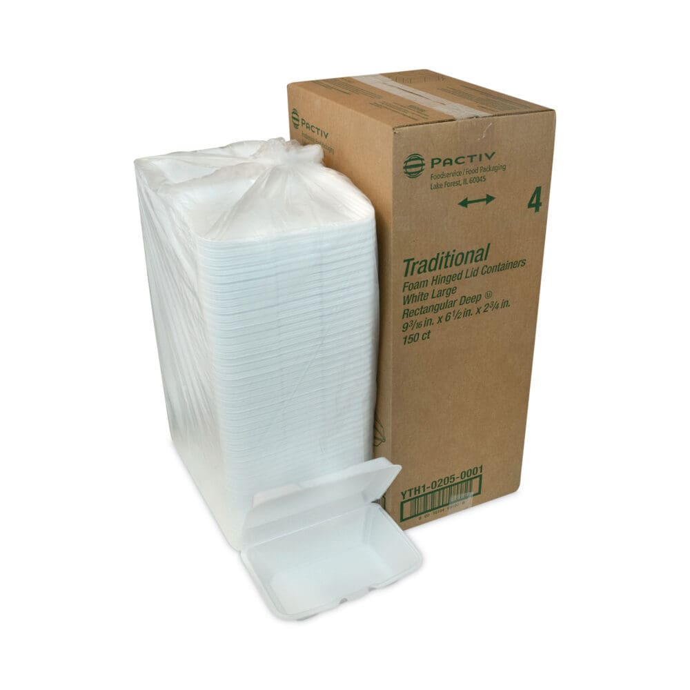 Foam Hinged Lid Container, Single Tab Lock #205 Utility, 9.19 x 6.5 x 2.75, White, 150/Carton - Image 3