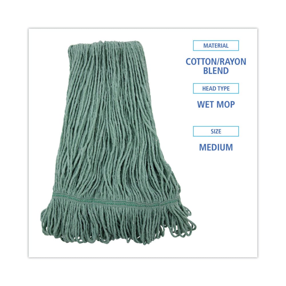 Mop Head, Premium Standard Head, Cotton/Rayon Fiber, Medium, Green, 12/Carton - Image 9