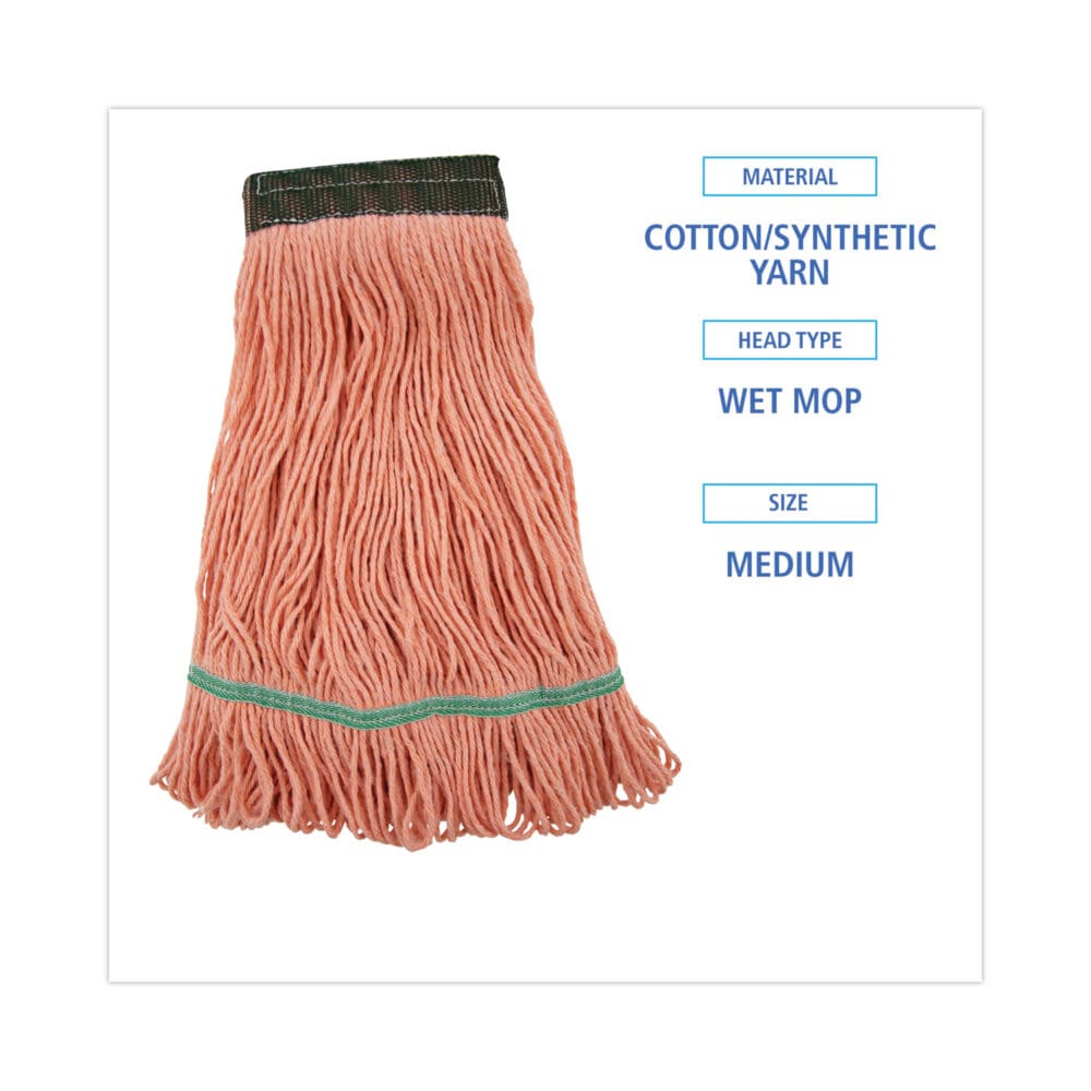 Super Loop Wet Mop Head, Cotton/Synthetic Fiber, 5" Headband, Medium Size, Orange, 12/Carton - Image 9