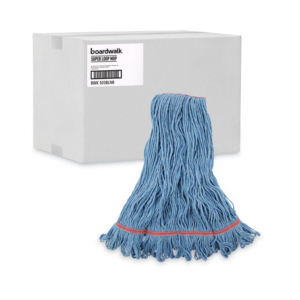 Super Loop Wet Mop Head, Cotton/Synthetic Fiber, 1" Headband, Large Size, Blue, 12/Carton - Image 8