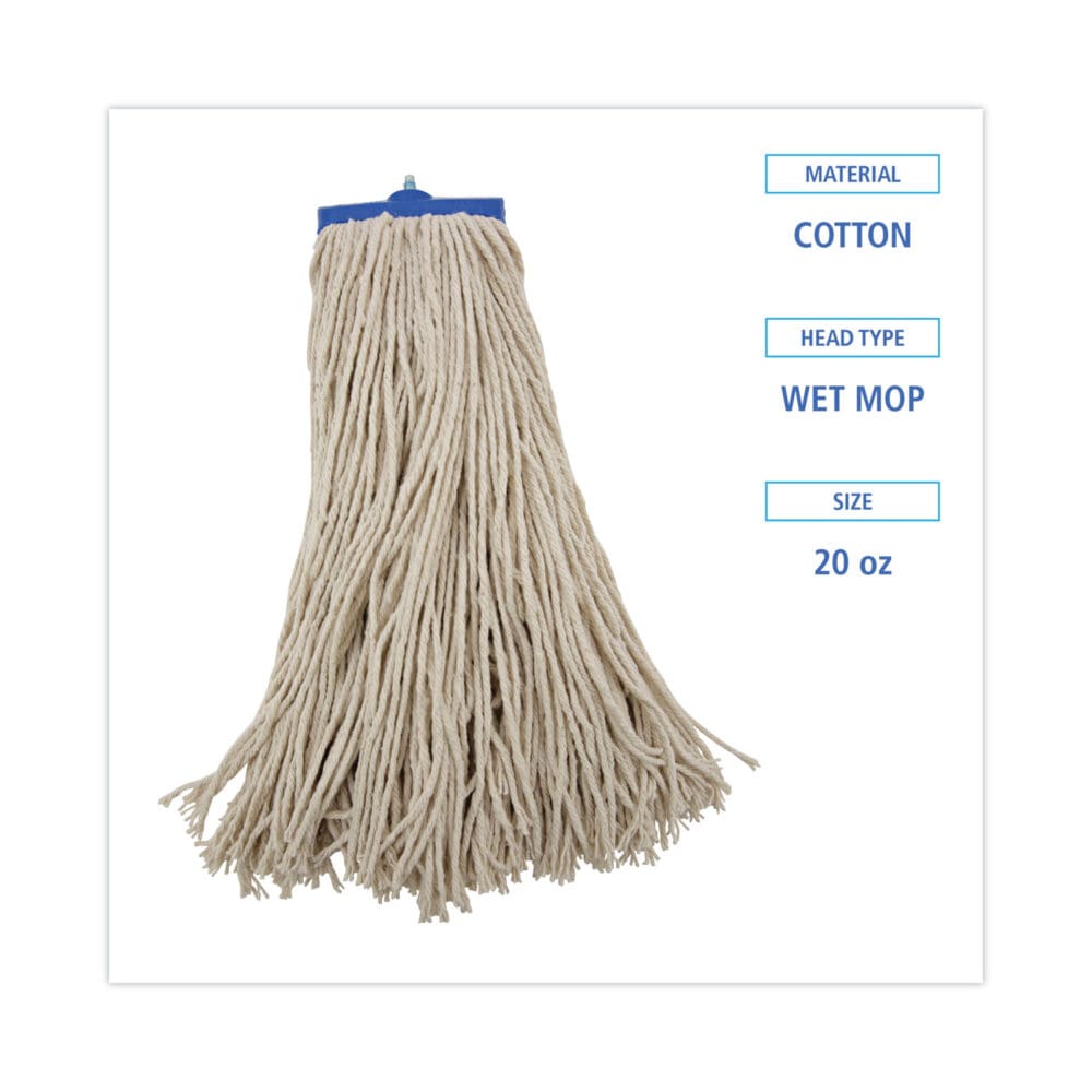 Mop Head, Economical Lie-Flat Head, Cotton Fiber, 20 oz, White, 12/Carton - Image 2