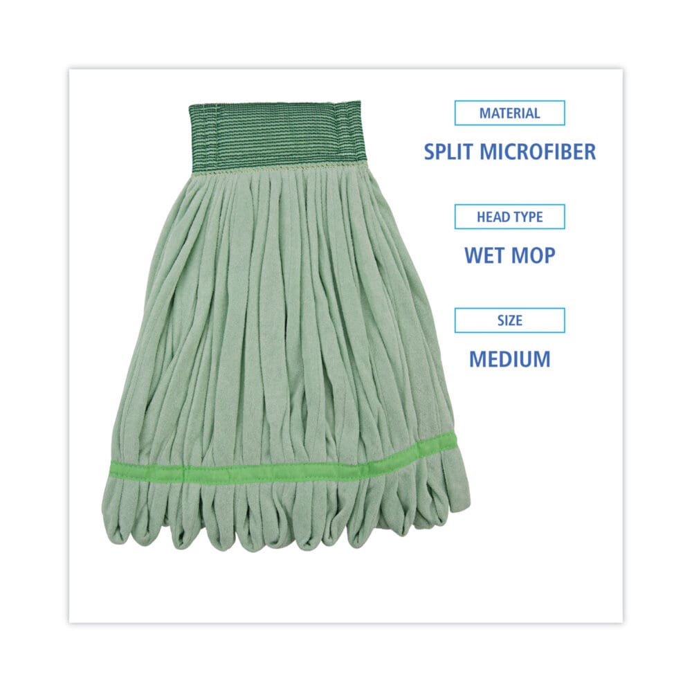 Microfiber Looped-End Wet Mop Heads, Medium, Green, 12/Carton - Image 8