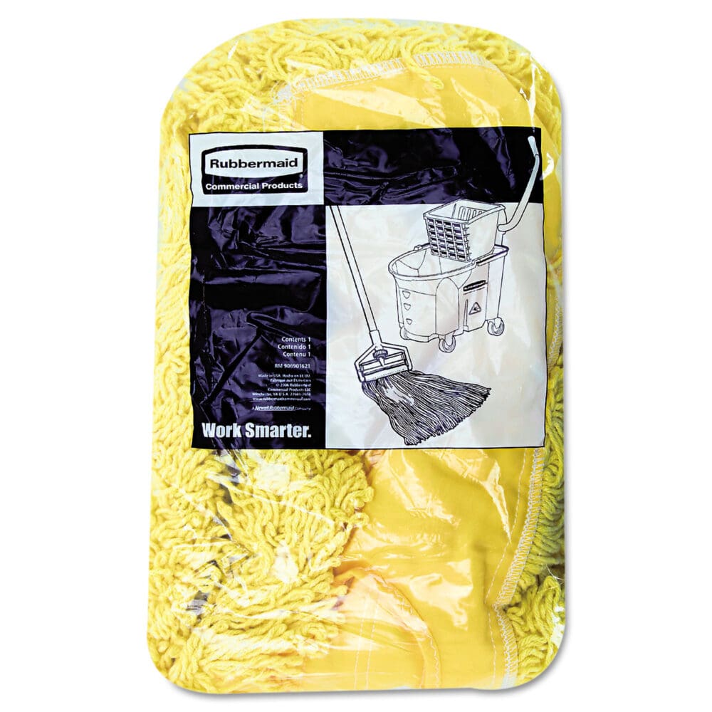 Trapper Commercial Dust Mop, Looped-end Launderable, 5" x 24", Yellow - Image 2