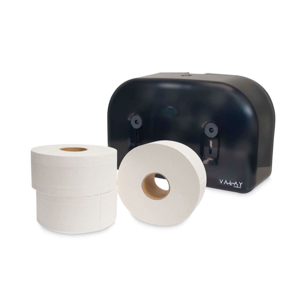 Valay Plastic Mini Jumbo Bath Tissue Dispenser, Two Rolls, 9.75 x 15.87 x 5.25, Black - Image 4