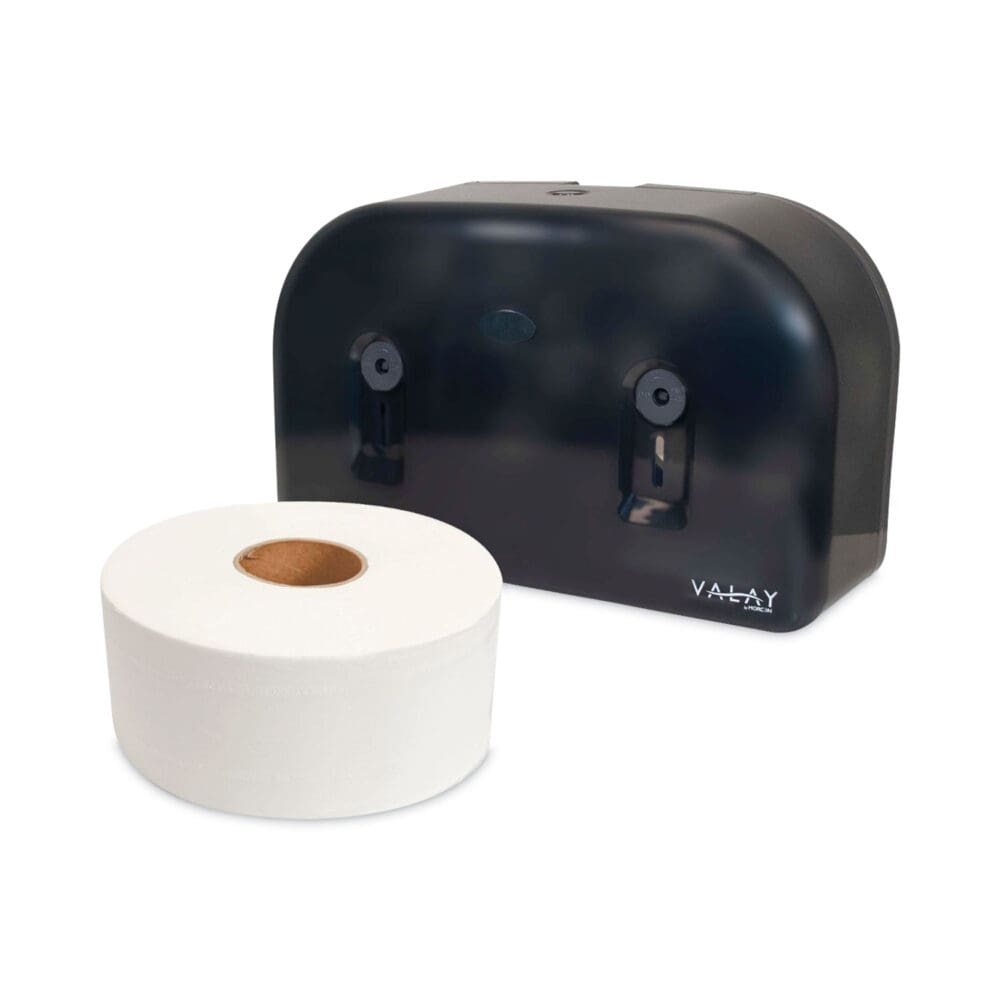 Valay Plastic Mini Jumbo Bath Tissue Dispenser, Two Rolls, 9.75 x 15.87 x 5.25, Black - Image 2