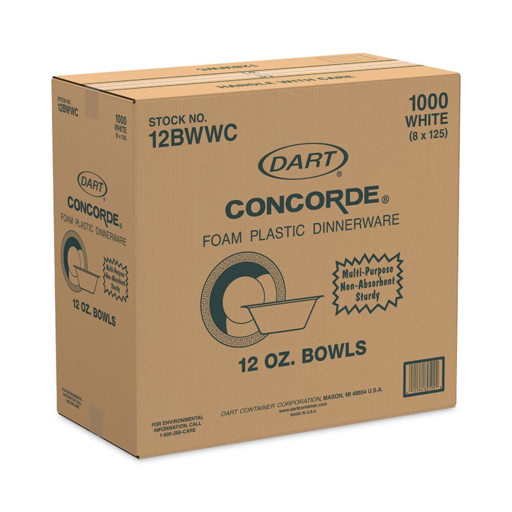 Concorde Non-Laminated Foam Bowl, 12 oz, White, 125/Pack, 8 Packs/Carton - Image 3