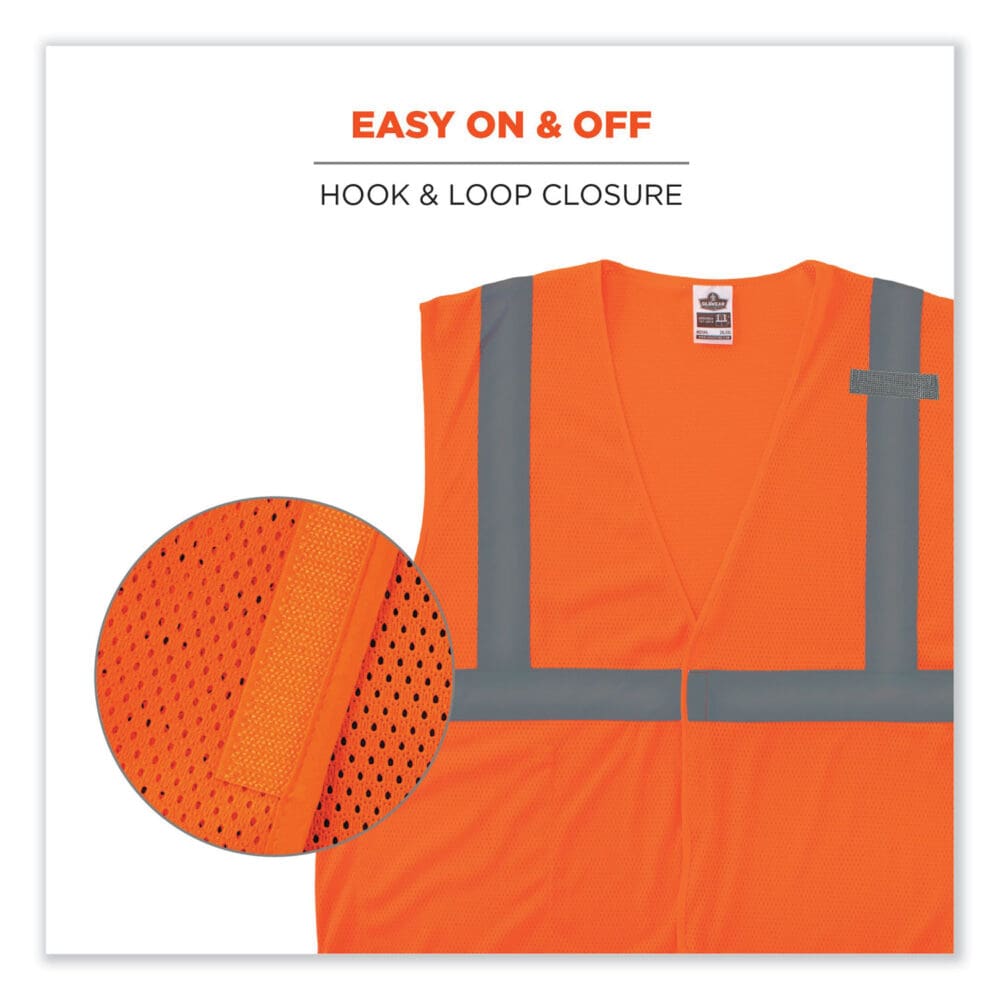 GloWear 8210HL Class 2 Economy Mesh Hook and Loop Vest, Polyester, X-Small, Orange , Ships in 1-3 Business Days - Image 6