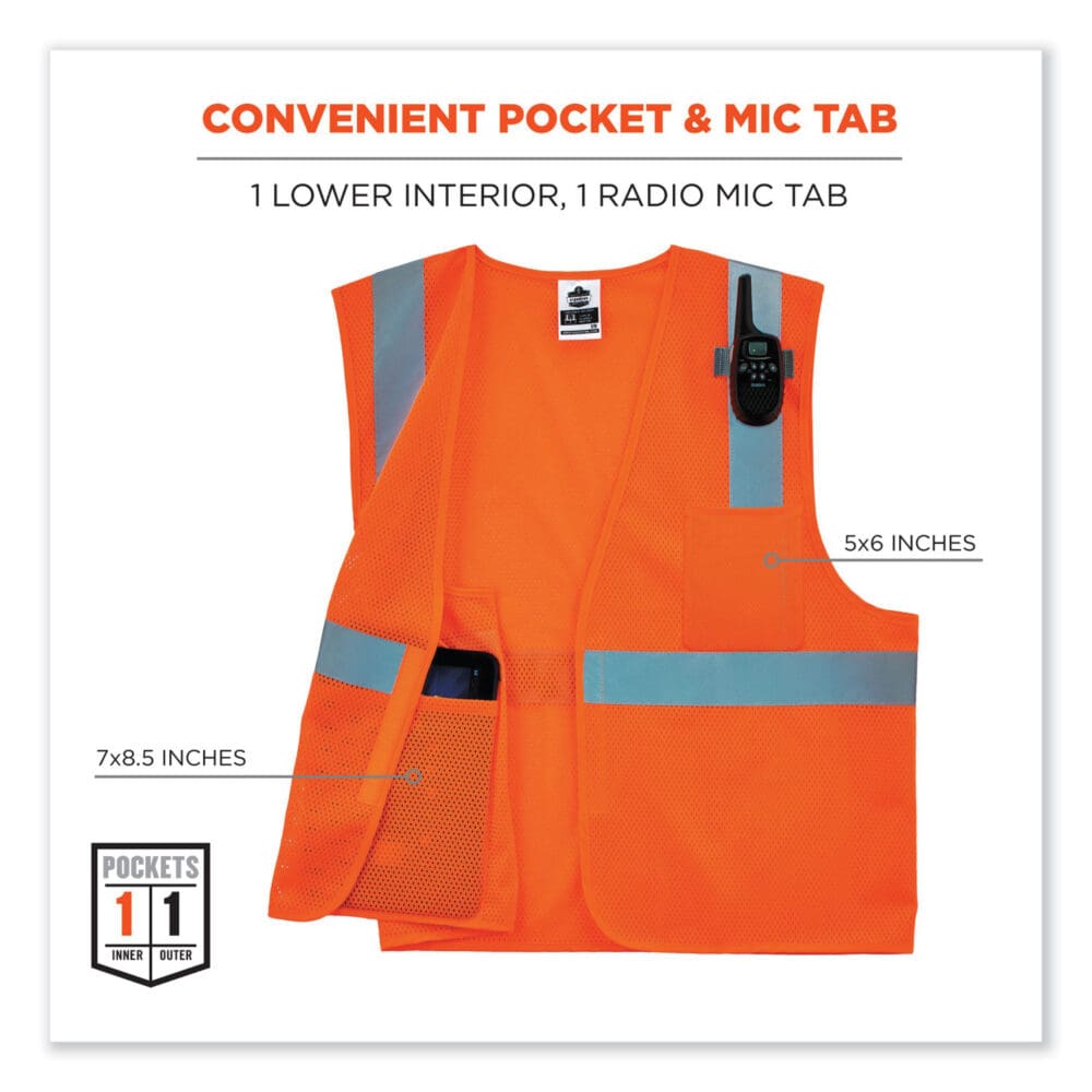 GloWear 8210HL Class 2 Economy Mesh Hook and Loop Vest, Polyester, 2X-Large/3X-Large, Orange, Ships in 1-3 Business Days - Image 3