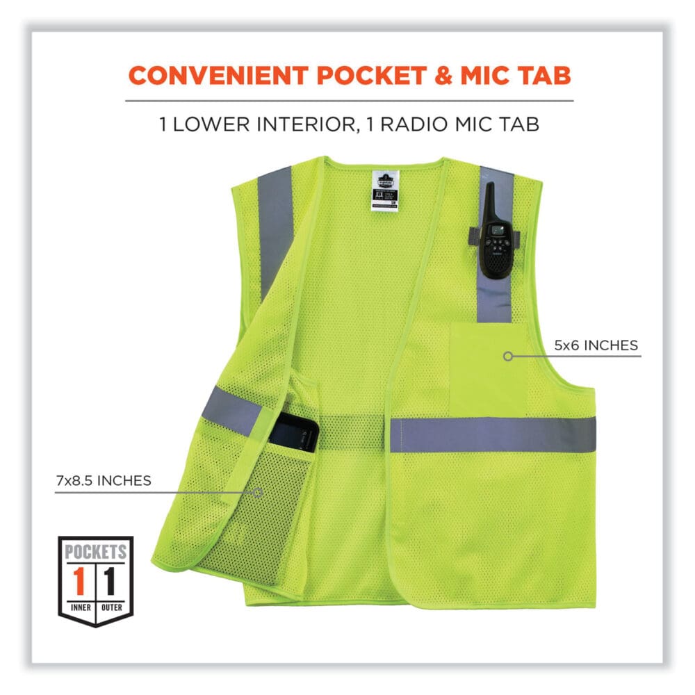 GloWear 8210HL Class 2 Economy Mesh Hook and Loop Vest, Polyester, X-Small, Lime, Ships in 1-3 Business Days - Image 3