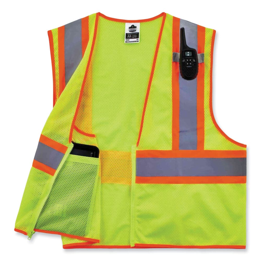 GloWear 8229Z Class 2 Economy Two-Tone Zipper Vest, Polyester, Small/Medium, Lime, Ships in 1-3 Business Days - Image 2