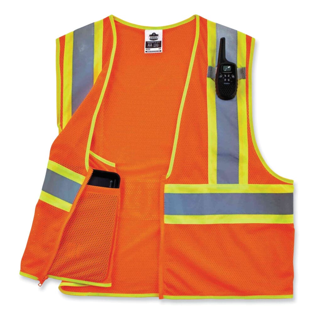 GloWear 8229Z Class 2 Economy Two-Tone Zipper Vest, Polyester, Large/X-Large, Orange, Ships in 1-3 Business Days - Image 2