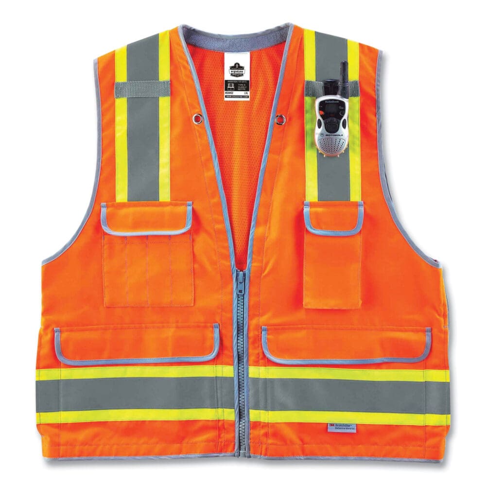 GloWear 8254HDZ Class 2 Heavy-Duty Surveyors Zipper Vest, Polyester, Small/Medium, Orange, Ships in 1-3 Business Days - Image 3