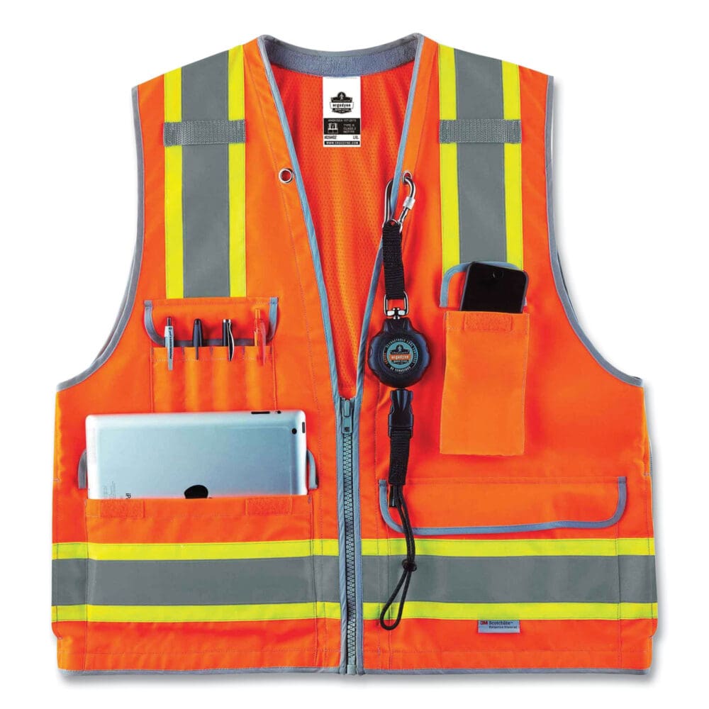 GloWear 8254HDZ Class 2 Heavy-Duty Surveyors Zipper Vest, Polyester, Small/Medium, Orange, Ships in 1-3 Business Days - Image 5