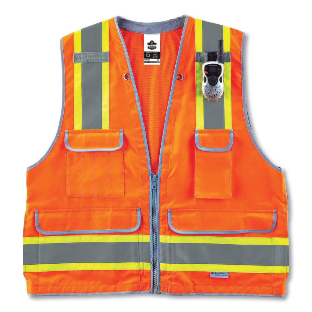 GloWear 8254HDZ Class 2 Heavy-Duty Surveyors Zipper Vest, Polyester, Large/X-Large, Orange, Ships in 1-3 Business Days - Image 2