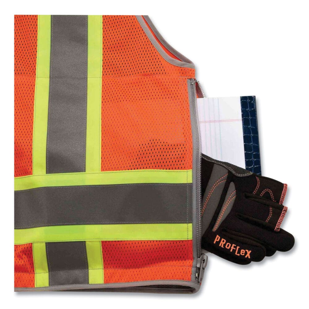 GloWear 8254HDZ Class 2 Heavy-Duty Surveyors Zipper Vest, Polyester, Large/X-Large, Orange, Ships in 1-3 Business Days - Image 3