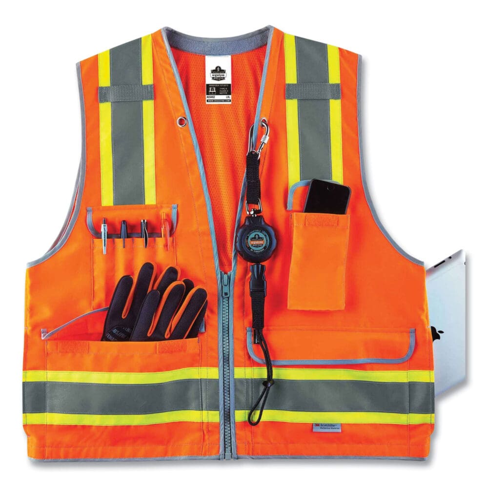 GloWear 8254HDZ Class 2 Heavy-Duty Surveyors Zipper Vest, Polyester, Large/X-Large, Orange, Ships in 1-3 Business Days - Image 5