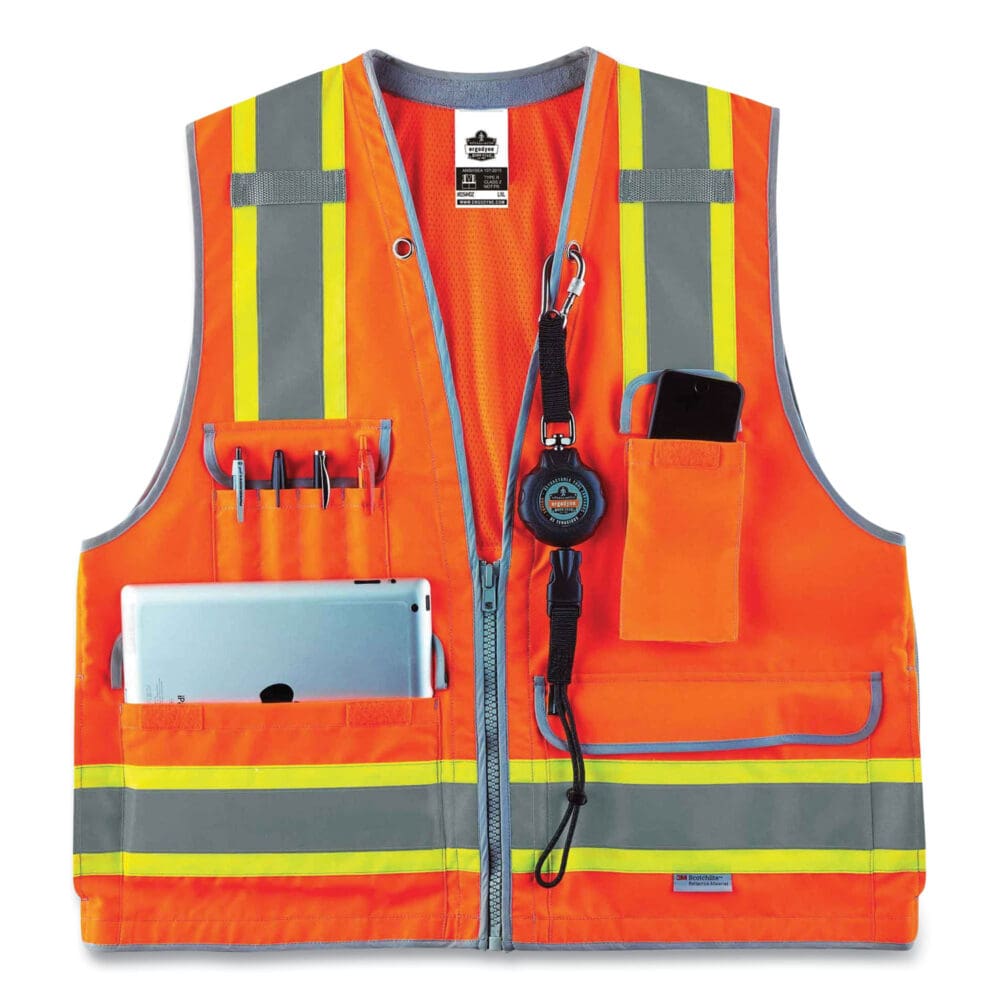 GloWear 8254HDZ Class 2 Heavy-Duty Surveyors Zipper Vest, Polyester, 4X-Large/5X-Large, Orange, Ships in 1-3 Business Days - Image 4