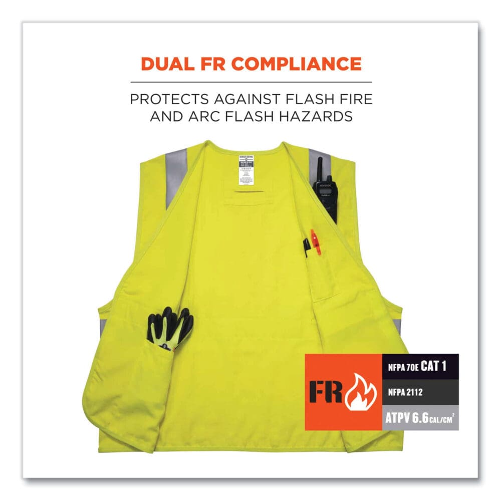 GloWear 8261FRHL Class 2 Dual Compliant FR Hook and Loop Safety Vest, Small/Medium, Lime, Ships in 1-3 Business Days - Image 3