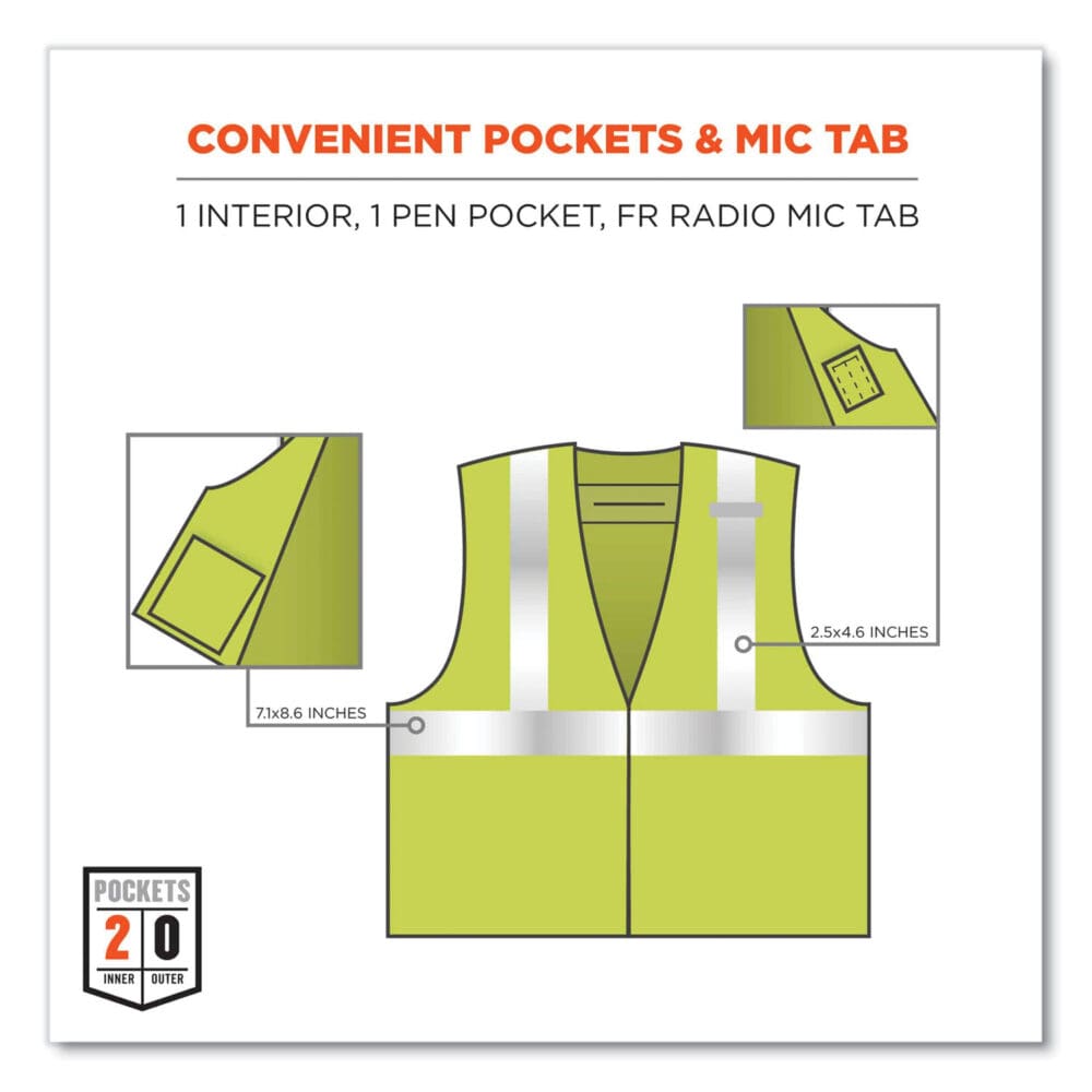 GloWear 8261FRHL Class 2 Dual Compliant FR Hook and Loop Safety Vest, Small/Medium, Lime, Ships in 1-3 Business Days - Image 7