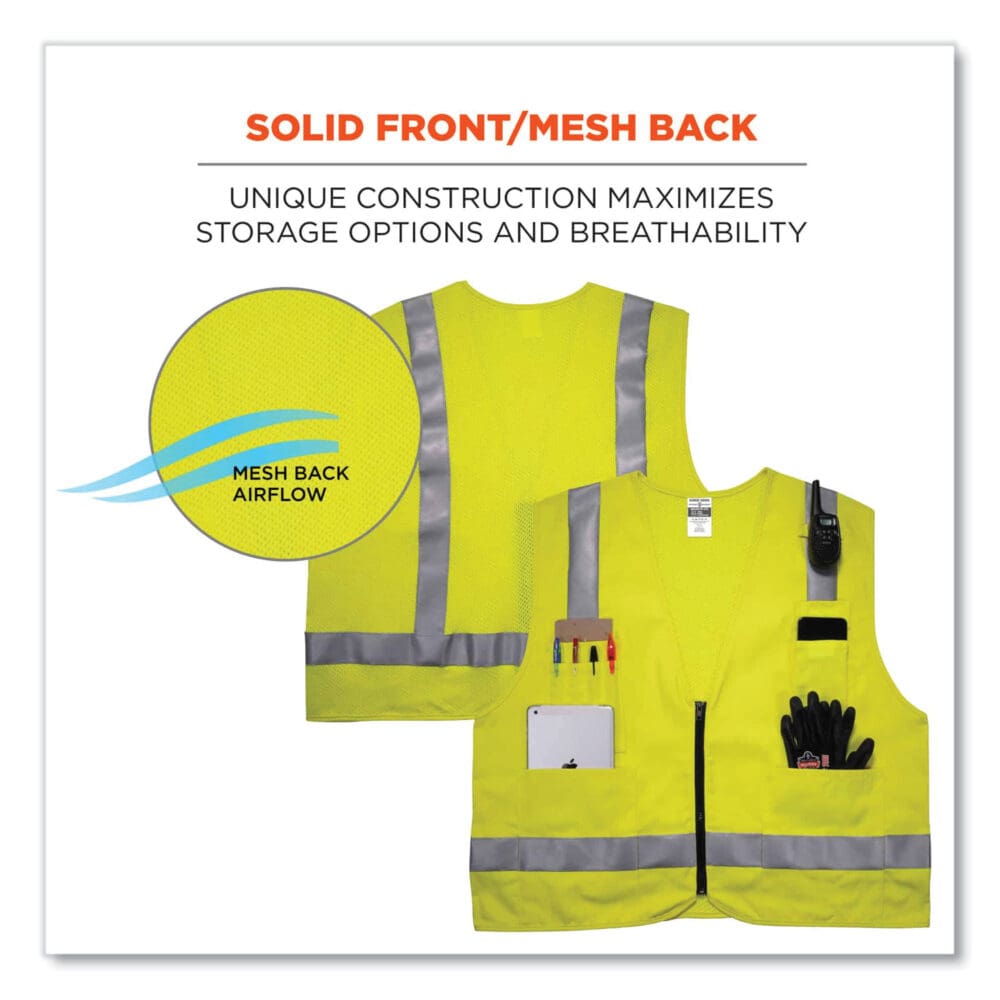 GloWear 8262FRZ Class 2 FR Surveyor Zipper Vest, Tencel/Modacrylic/Para-aramid/Kevlar, S/M, Lime, Ships in 1-3 Business Days - Image 5