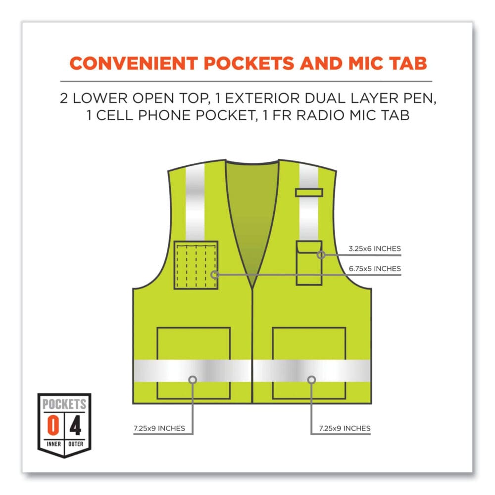 GloWear 8262FRZ Class 2 FR Surveyor Zipper Vest, Tencel/Modacrylic/Para-aramid/Kevlar, S/M, Lime, Ships in 1-3 Business Days - Image 6