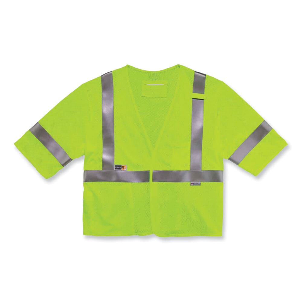 GloWear 8356FRHL Class 3 FR Hook and Loop Safety Vest with Sleeves, Modacrylic, 4XL/5XL, Lime, Ships in 1-3 Business Days - Image 9