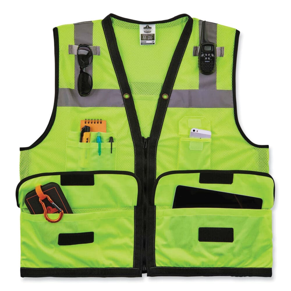 GloWear 8253HDZ Class 2 Heavy-Duty Mesh Surveyors Vest, Polyester, Large/X-Large, Lime, Ships in 1-3 Business Days - Image 2