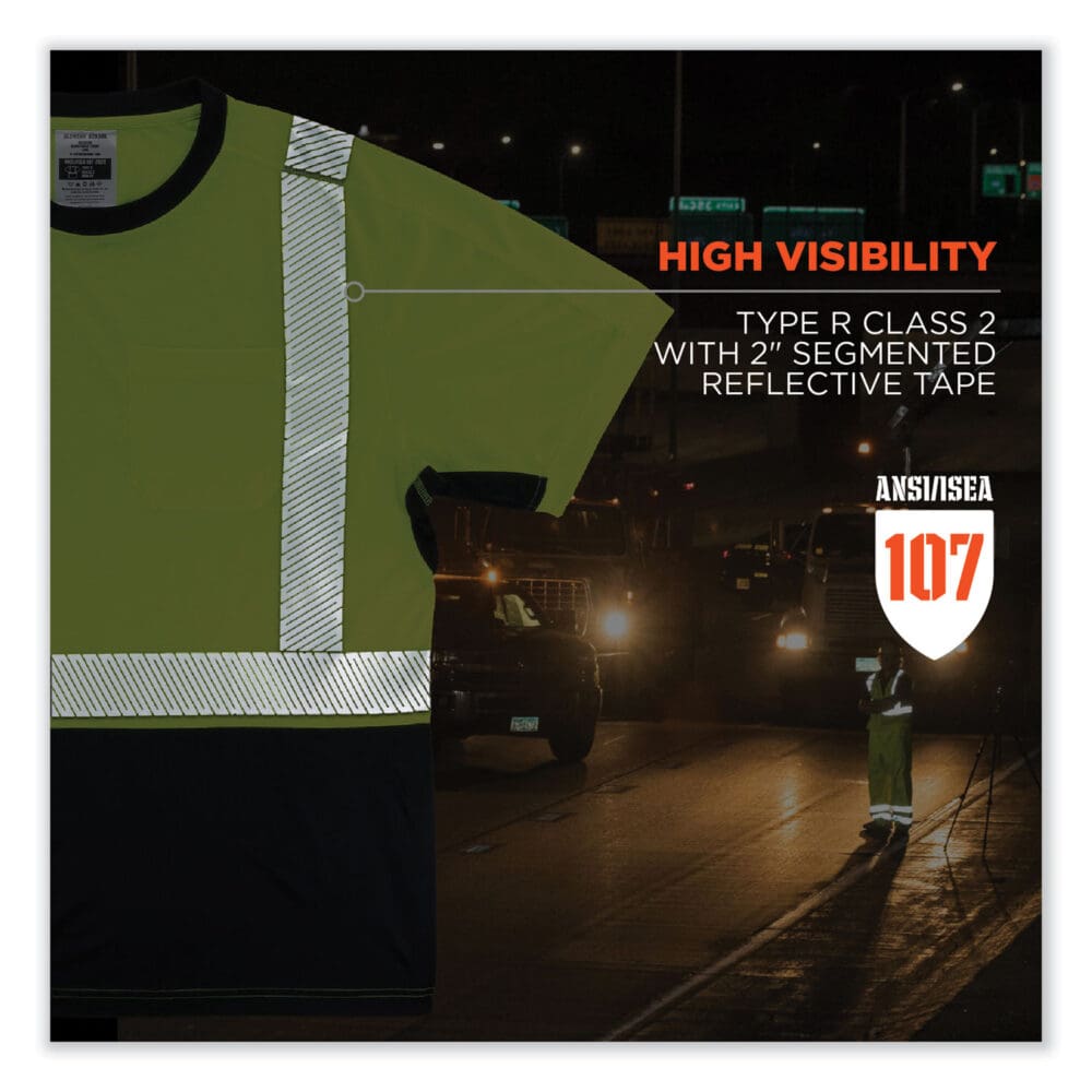 GloWear 8283BK Class 2 Lightweight Performance Hi-Vis T-Shirt, Polyester, Medium, Lime, Ships in 1-3 Business Days - Image 3