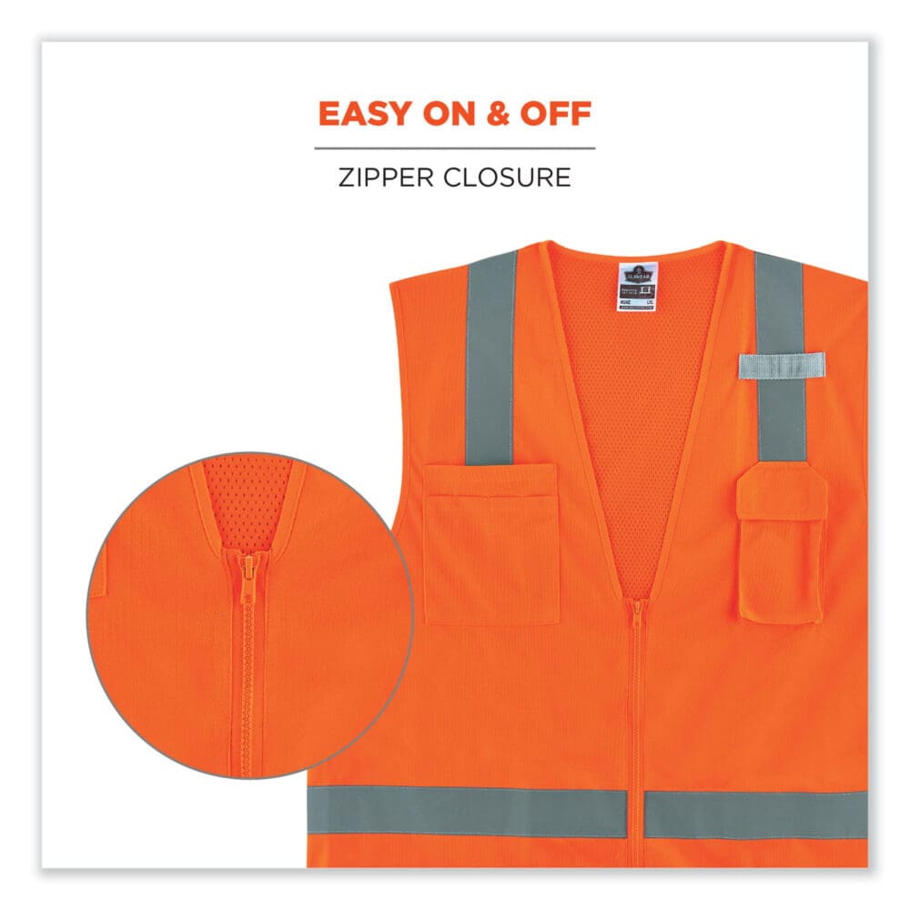 GloWear 8249Z Class 2 Economy Surveyors Zipper Vest, Polyester, X-Small, Orange, Ships in 1-3 Business Days - Image 6