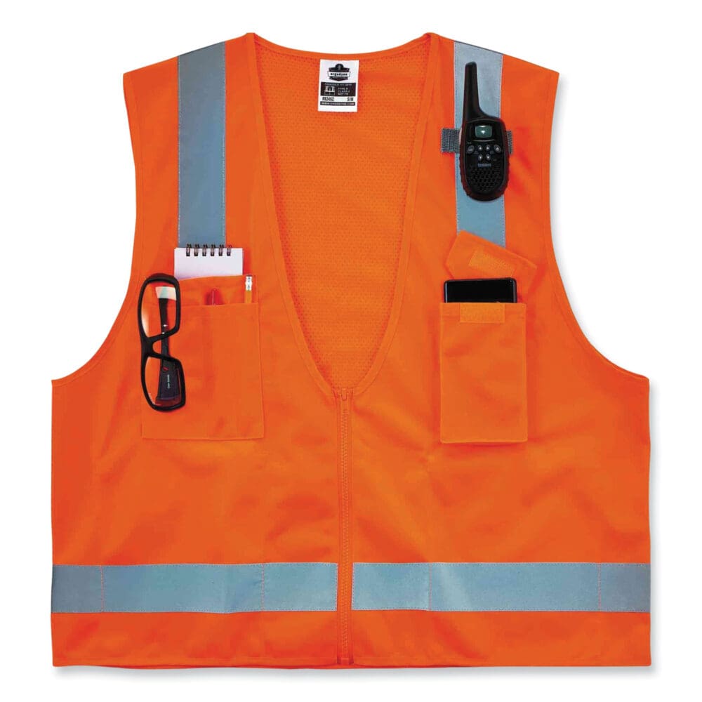 GloWear 8249Z Class 2 Economy Surveyors Zipper Vest, Polyester, X-Small, Orange, Ships in 1-3 Business Days - Image 9