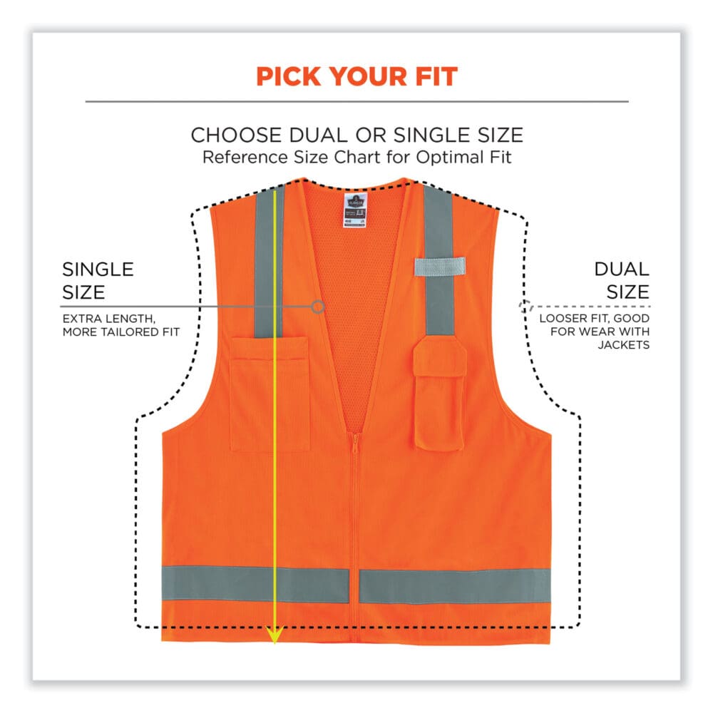 GloWear 8249Z Class 2 Economy Surveyors Zipper Vest, Polyester, Small/Medium, Orange, Ships in 1-3 Business Days - Image 7