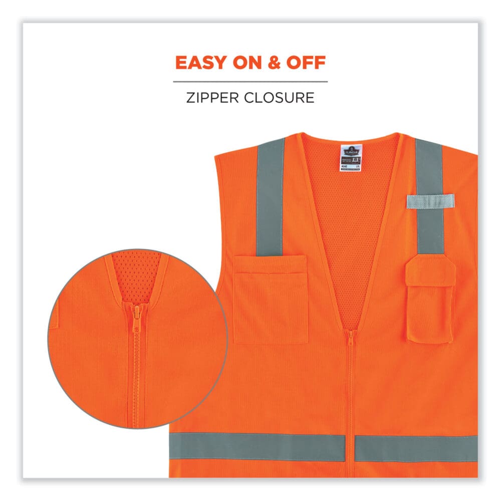 GloWear 8249Z Class 2 Economy Surveyors Zipper Vest, Polyester, Large/X-Large, Orange, Ships in 1-3 Business Days - Image 6