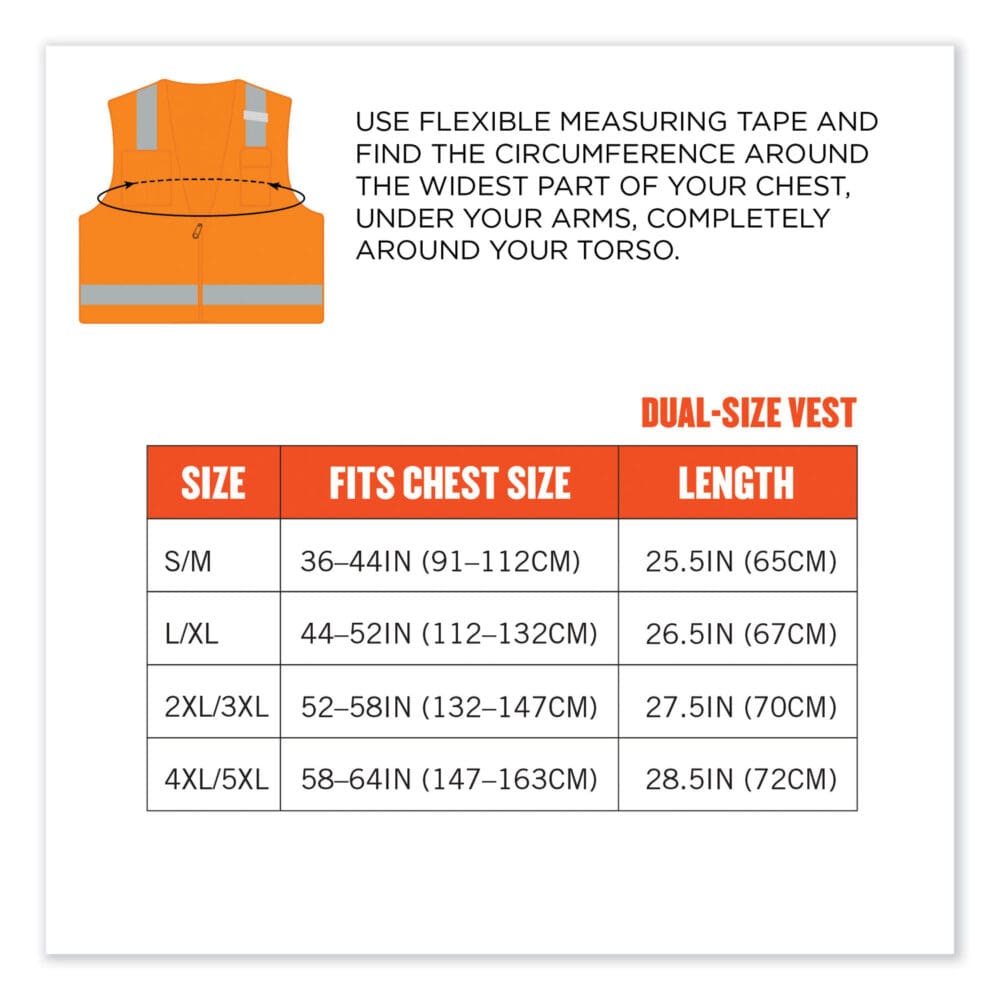 GloWear 8249Z Class 2 Economy Surveyors Zipper Vest, Polyester, Large/X-Large, Orange, Ships in 1-3 Business Days - Image 8