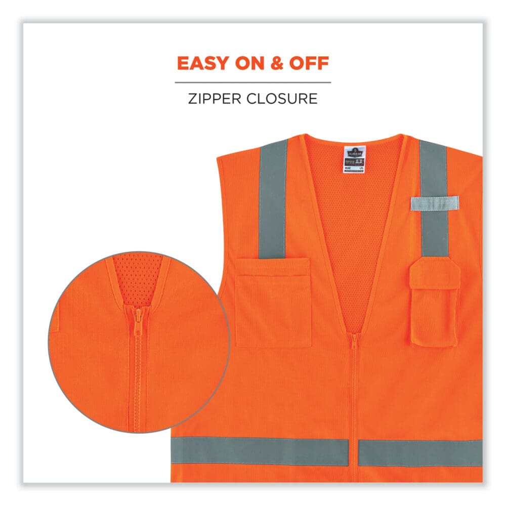 GloWear 8249Z Class 2 Economy Surveyors Zipper Vest, Polyester, 4X-Large/5X-Large, Orange, Ships in 1-3 Business Days - Image 6