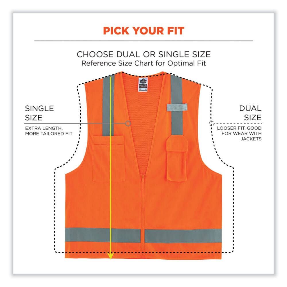 GloWear 8249Z Class 2 Economy Surveyors Zipper Vest, Polyester, 4X-Large/5X-Large, Orange, Ships in 1-3 Business Days - Image 7