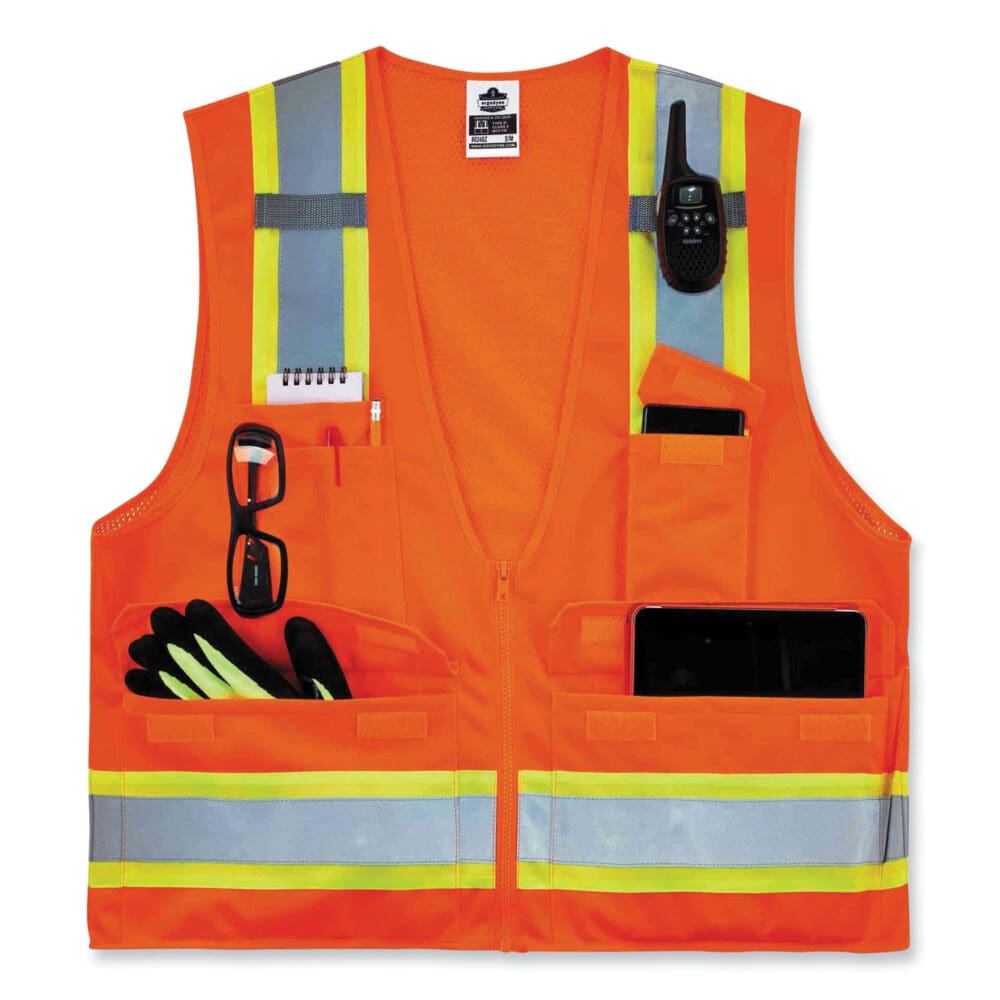 GloWear 8248Z Class 2 Two-Tone Surveyors Zipper Vest, Polyester, Small/Medium, Orange, Ships in 1-3 Business Days - Image 3