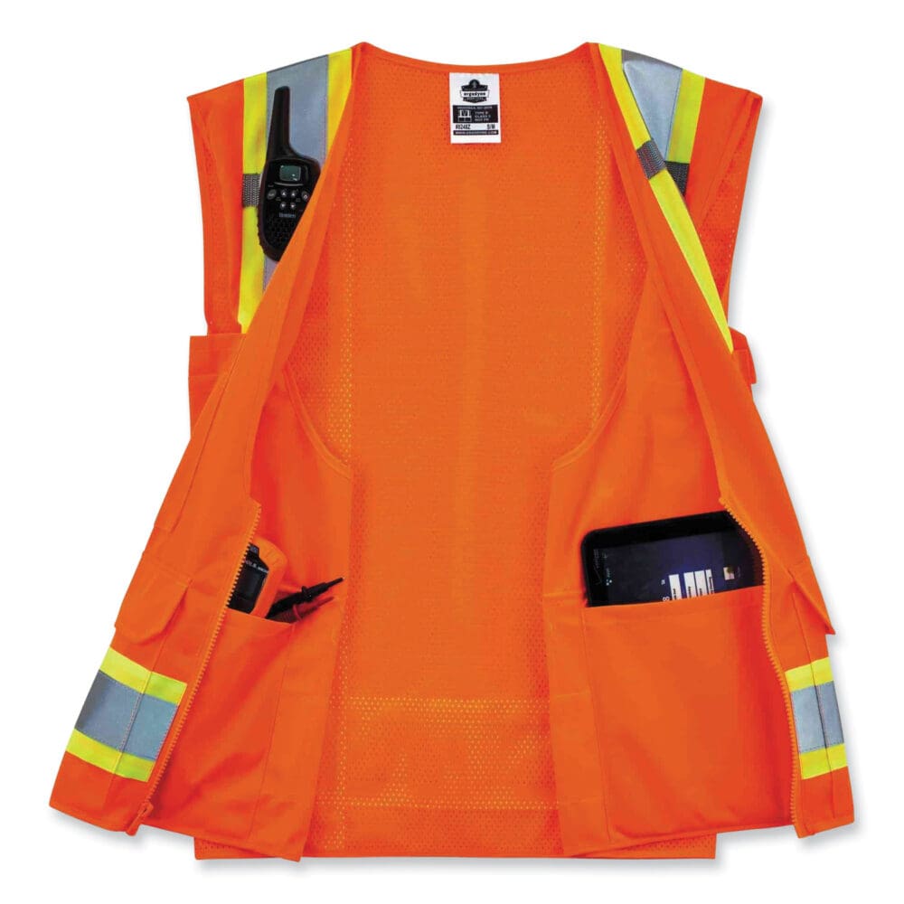 GloWear 8248Z Class 2 Two-Tone Surveyors Zipper Vest, Polyester, 2X-Large/3X-Large, Orange, Ships in 1-3 Business Days - Image 2