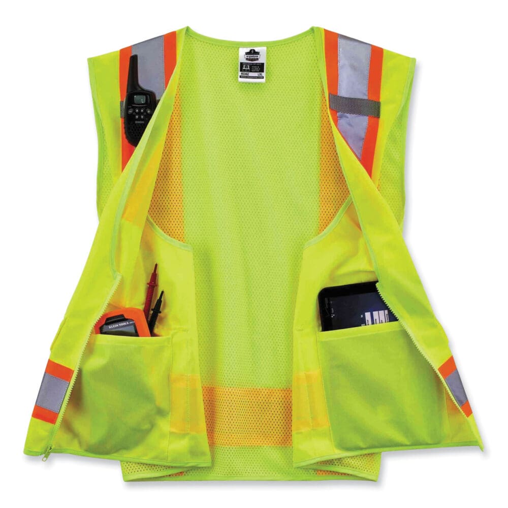 GloWear 8248Z Class 2 Two-Tone Surveyors Zipper Vest, Polyester, Small/Medium, Lime, Ships in 1-3 Business Days - Image 2